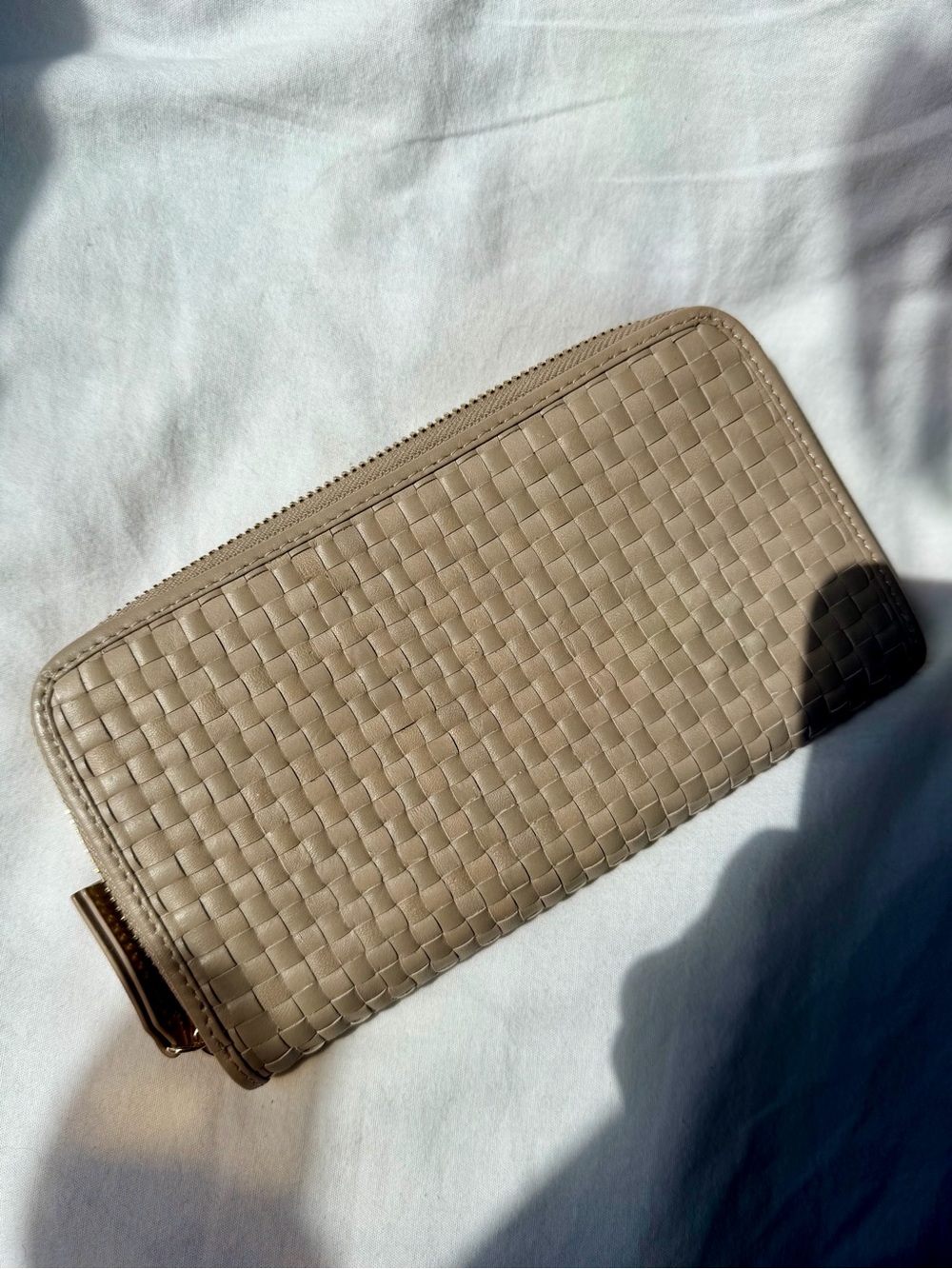 Quince Italian Leather Handwoven Continental Wallet in Taupe